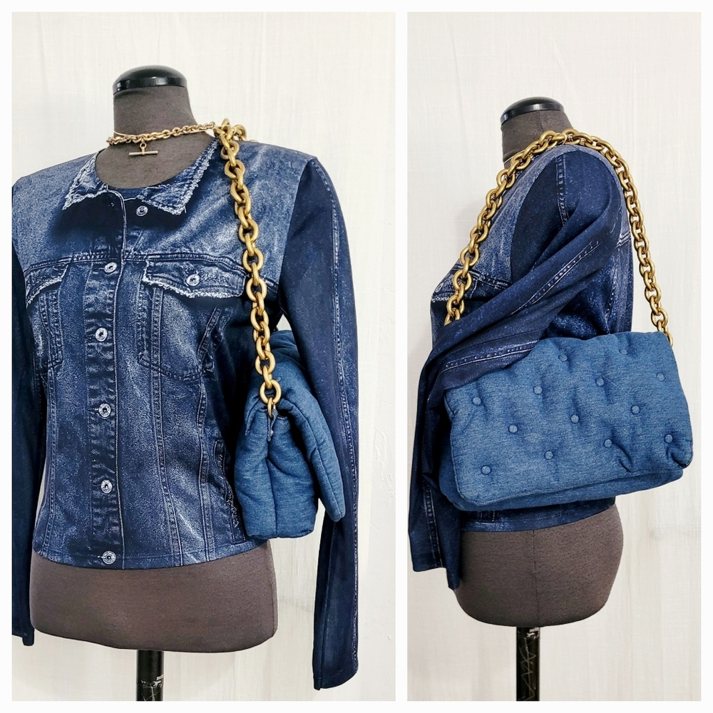 Zara Blue Denim Shoulder Bag with Gold Chain